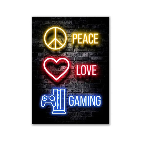 Motivational Neon Effect Game Slogan Pictures Flat Printed on Canvas Wall Posters and Paintings for Game Room Decor Gamers’ Gift