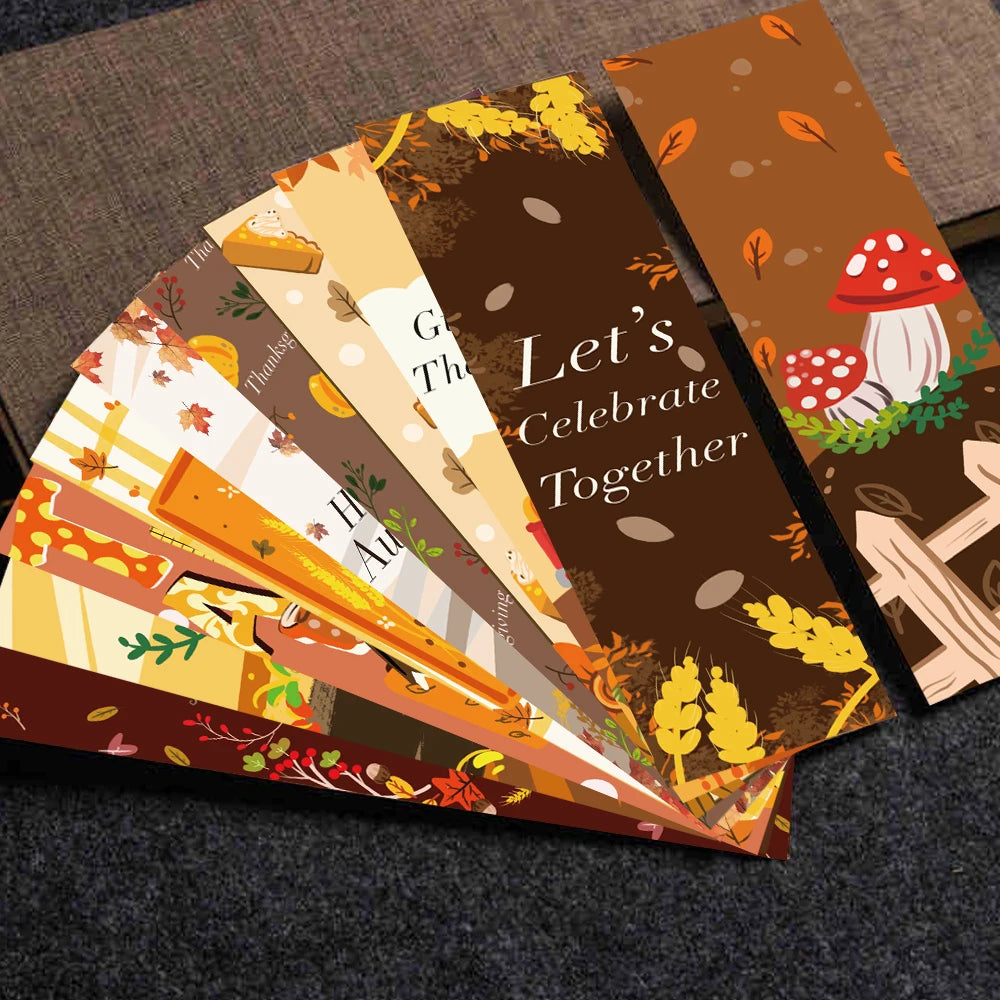 30/60PCS Thanksgiving Bookmarks Personalize Card Reading Books Waterproof Laptop Bicycle Phone Aesthetic Luggage Card Bookmark
