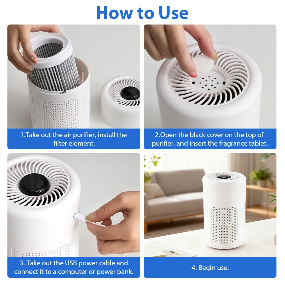 Mini Desktop Air Purifier HEPA Filter With Negative Ion Technology Eliminates Formaldehyde Odors Smoke And Dust Particles