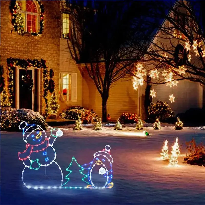 Animated LED Snowman Ornament with Glitter Light for Christmas and Holiday Party Winter Garden Yard Outdoor Decor