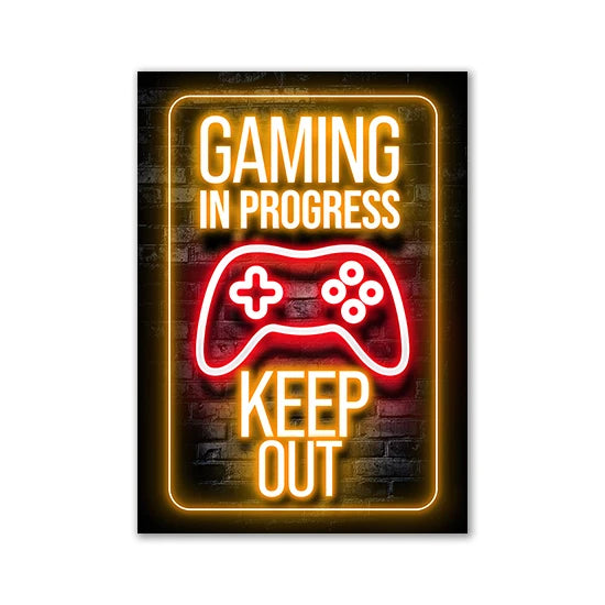 Motivational Neon Effect Game Slogan Pictures Flat Printed on Canvas Wall Posters and Paintings for Game Room Decor Gamers’ Gift