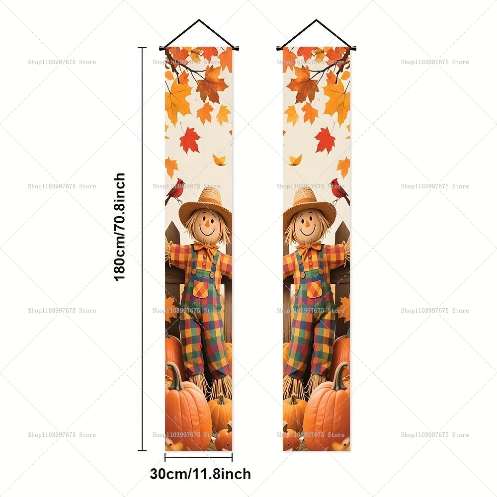 Thanksgiving Autumn Pumpkins Maple Leaf Banners Decorations Couplets Porch Welcome Sign Indoor Outdoor Wall Hanging Banners