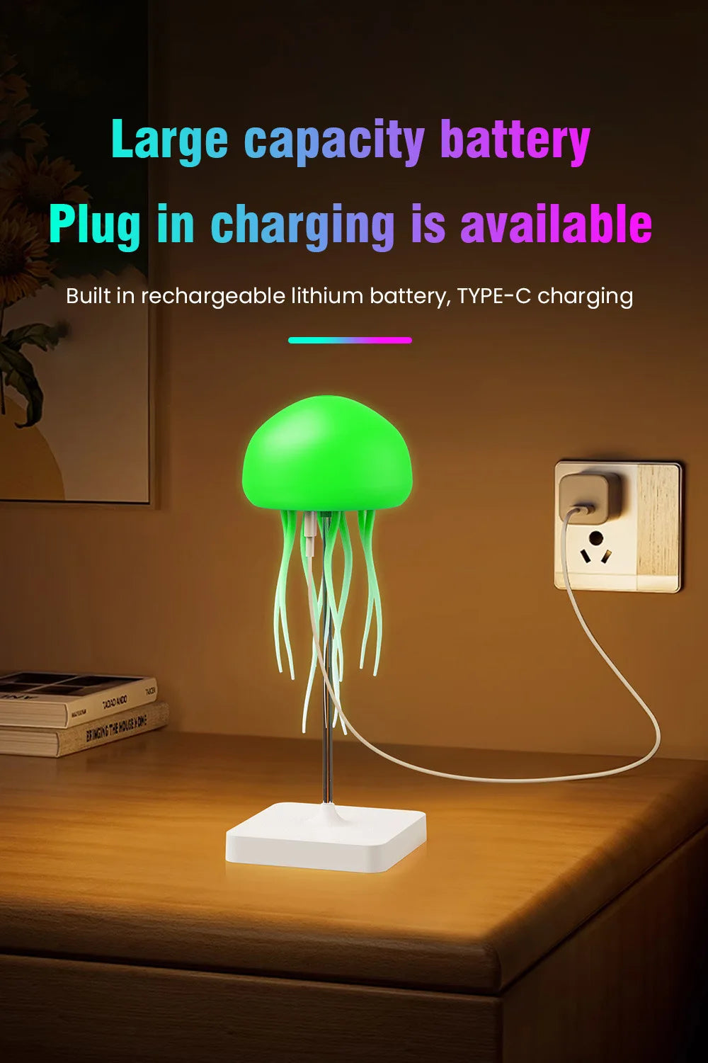 Jellyfish Cartoon LED Nihgt Light Voice Control Gradient Cute Rotating Jellyfish Hanging Bedside Lamp RGB Table Lamps Room Decor