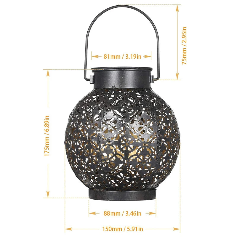 Retro solar LED hollow waterproof wrought iron chandelier is suitable for outdoor garden terrace landscape light decoration