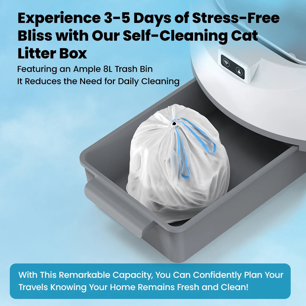 Smart Cat Litter Box, Self-Cleaning with Tuya App Control, 8L Large Capacity, Infrared Sensor Safety, Leak-Proof Design