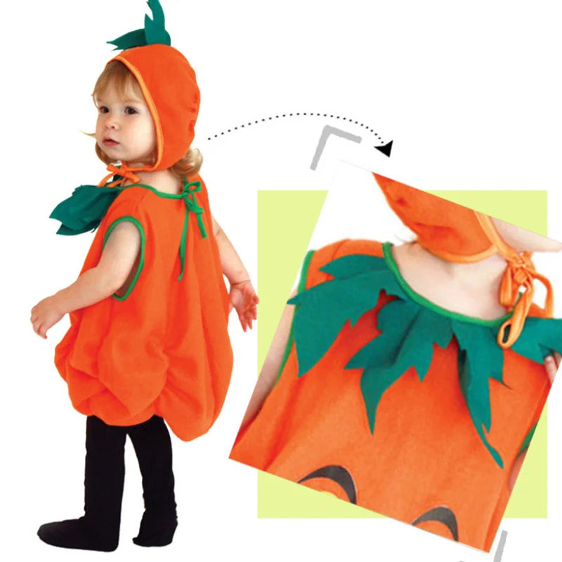 2025 Kids Halloween Party Costume Pumpkin Romper with Hat Shoes Toddler One-Piece Boy Girl Baby Jumpsuit Cosplay Clothing Set