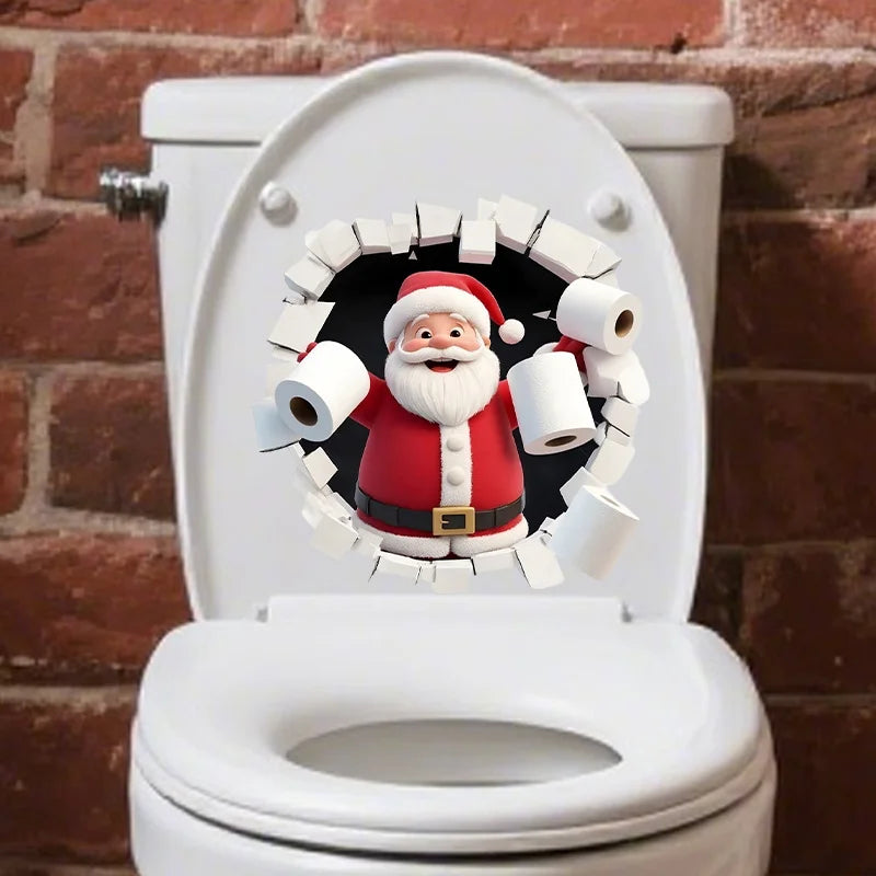 1pc Wall-Breaking Santa Creative Toilet Sticker Christmas Decoration Suitable for Bathroom and Bedroom Self-adhesive Decoration