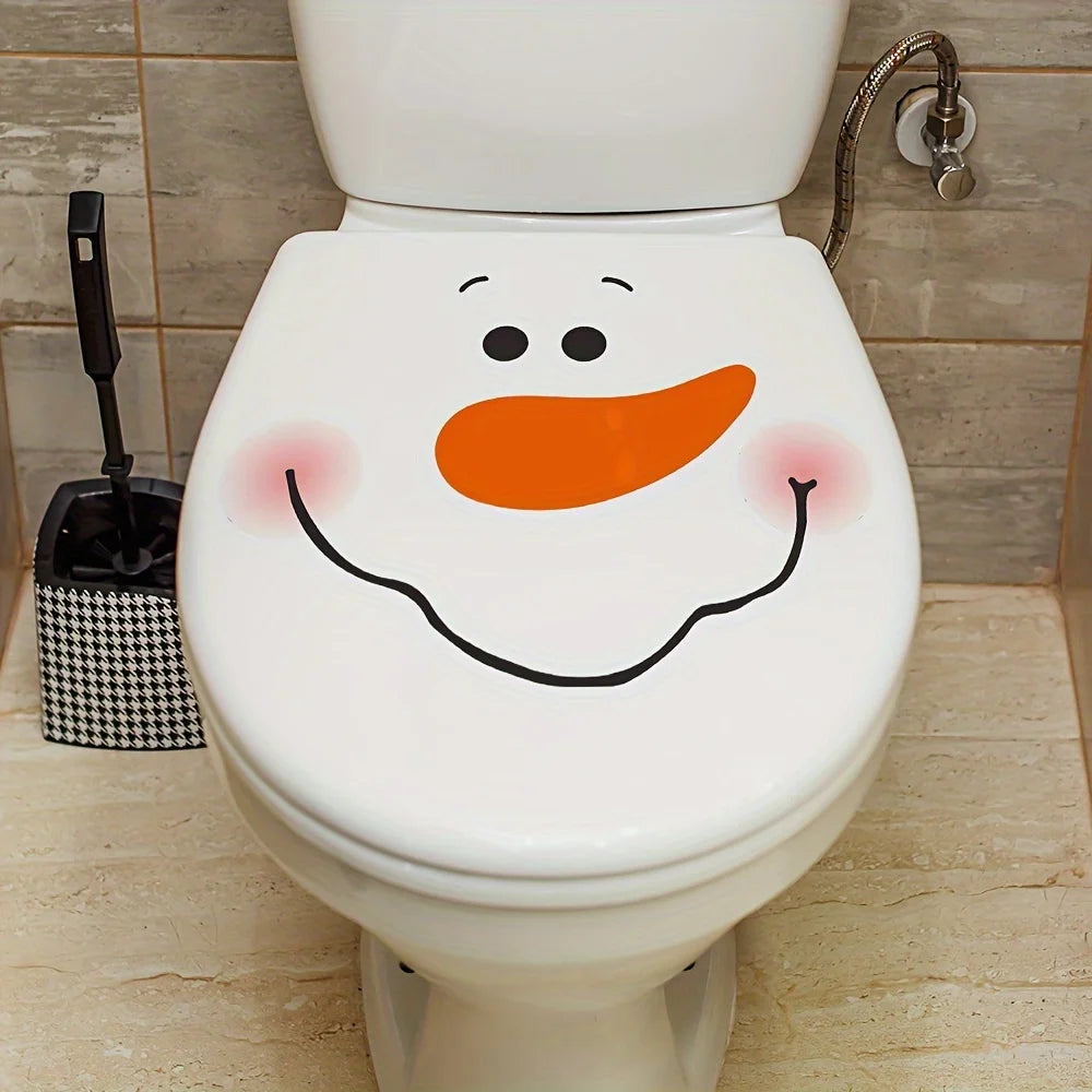 1pc Christmas Snowman Toilet Lid Decal - Waterproof, Removable PVC Sticker with Cheerful Smiling Snowman Design