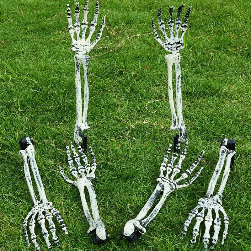 3pcs Bone Skeletons Yard Ground Stakes Simulated Ghost Skull Hand Props Halloween Garden Outdoor Insert Party Decoration