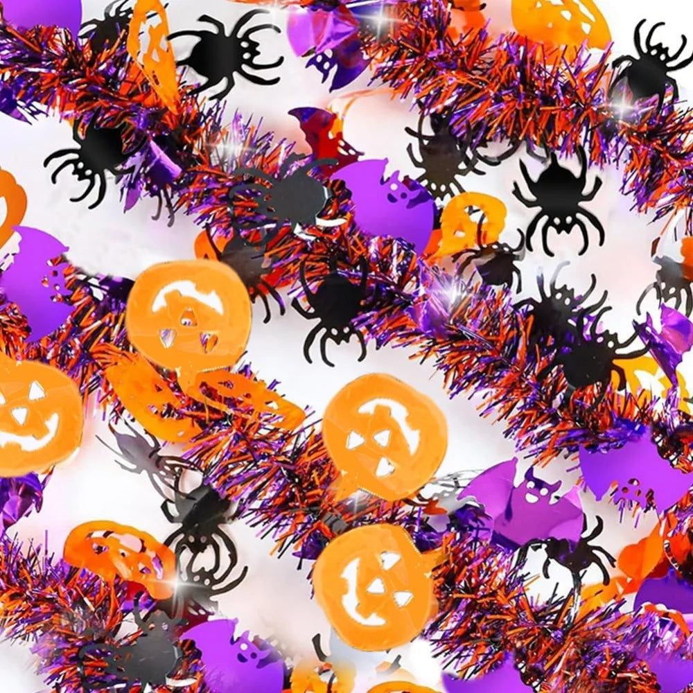 2m Halloween Wreath Pendant  Bat Pumpkin Glitter Plastic Halloween Door Hanging for Home Garden Decoration Halloween Decoration