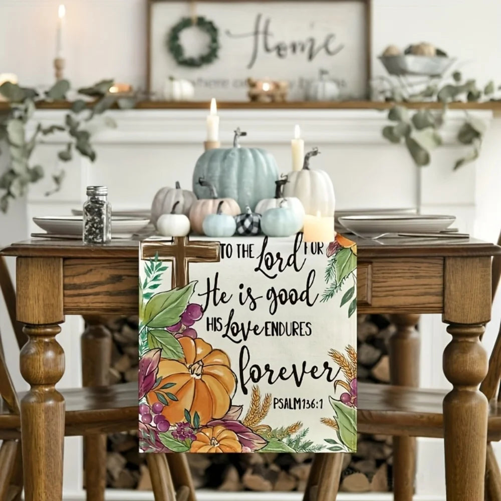 1pc, Mode Pumpkin Leaves Grapes Wheat Thanksgiving Table Runner, Seasonal Autumn Kitchen Dining Table Decoration