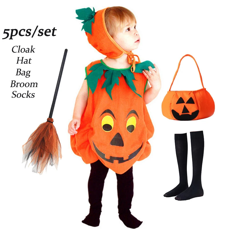 2025 Kids Halloween Party Costume Pumpkin Romper with Hat Shoes Toddler One-Piece Boy Girl Baby Jumpsuit Cosplay Clothing Set