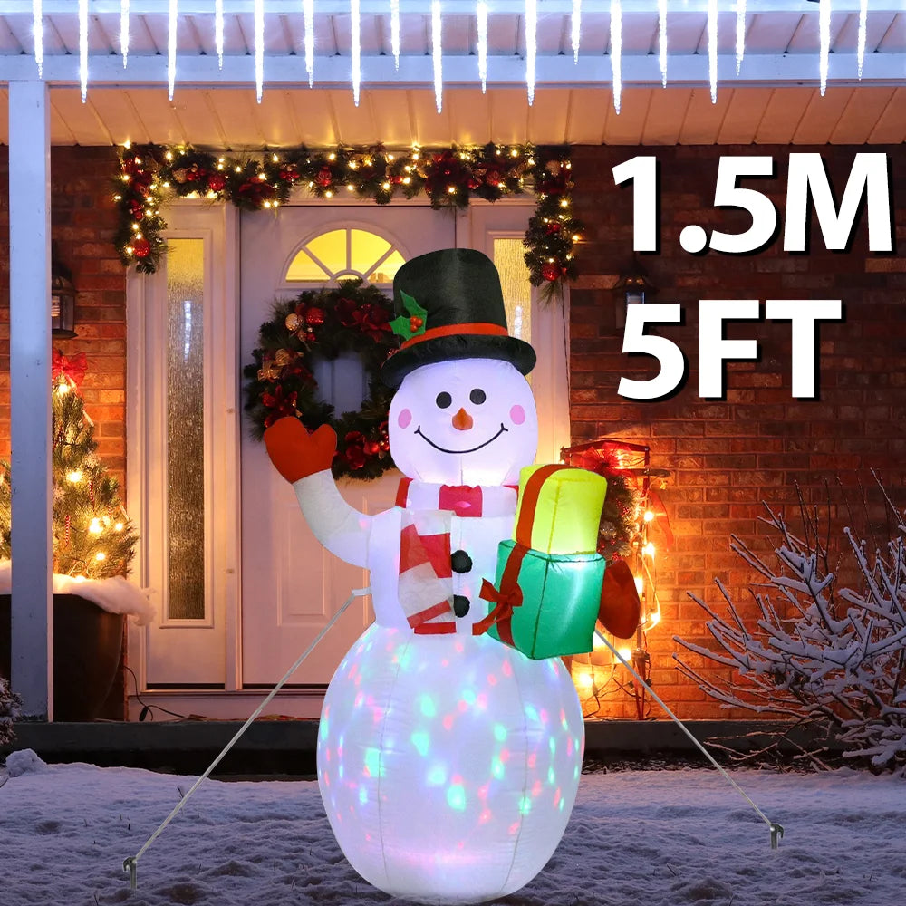 1.5M Christmas Inflatable Santa Claus And Snowman Built-in LED Lights Indoor And Outdoor Inflatable Party Garden Decoration