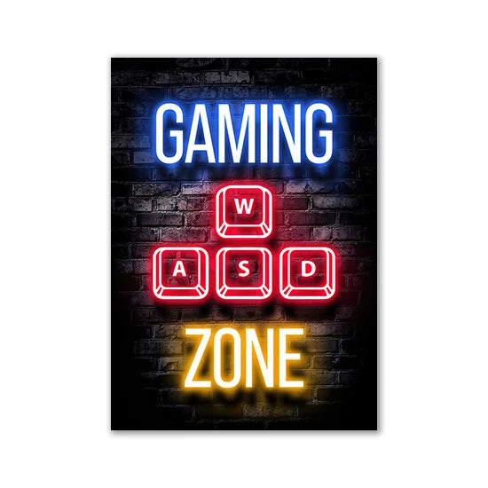 Motivational Neon Effect Game Slogan Pictures Flat Printed on Canvas Wall Posters and Paintings for Game Room Decor Gamers’ Gift