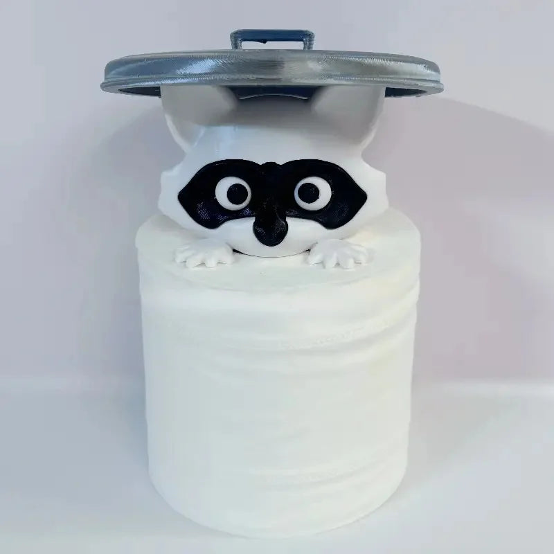 1Pc Adorable 3D Printed Raccoon Toilet Roll Paper Holder White Plastic Playful Bathroom Decor Tissue Holder with Lid Decoration