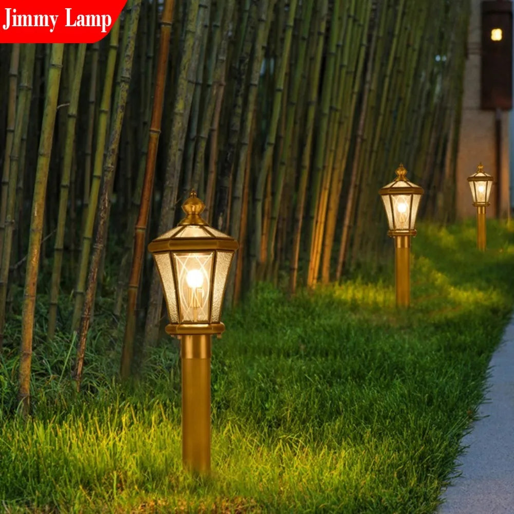 European Style Outdoor Waterproof Lawn Brass Lighting Retro Garden Villa Wall Light Engineering Landscape Courtyard E27 Fixture