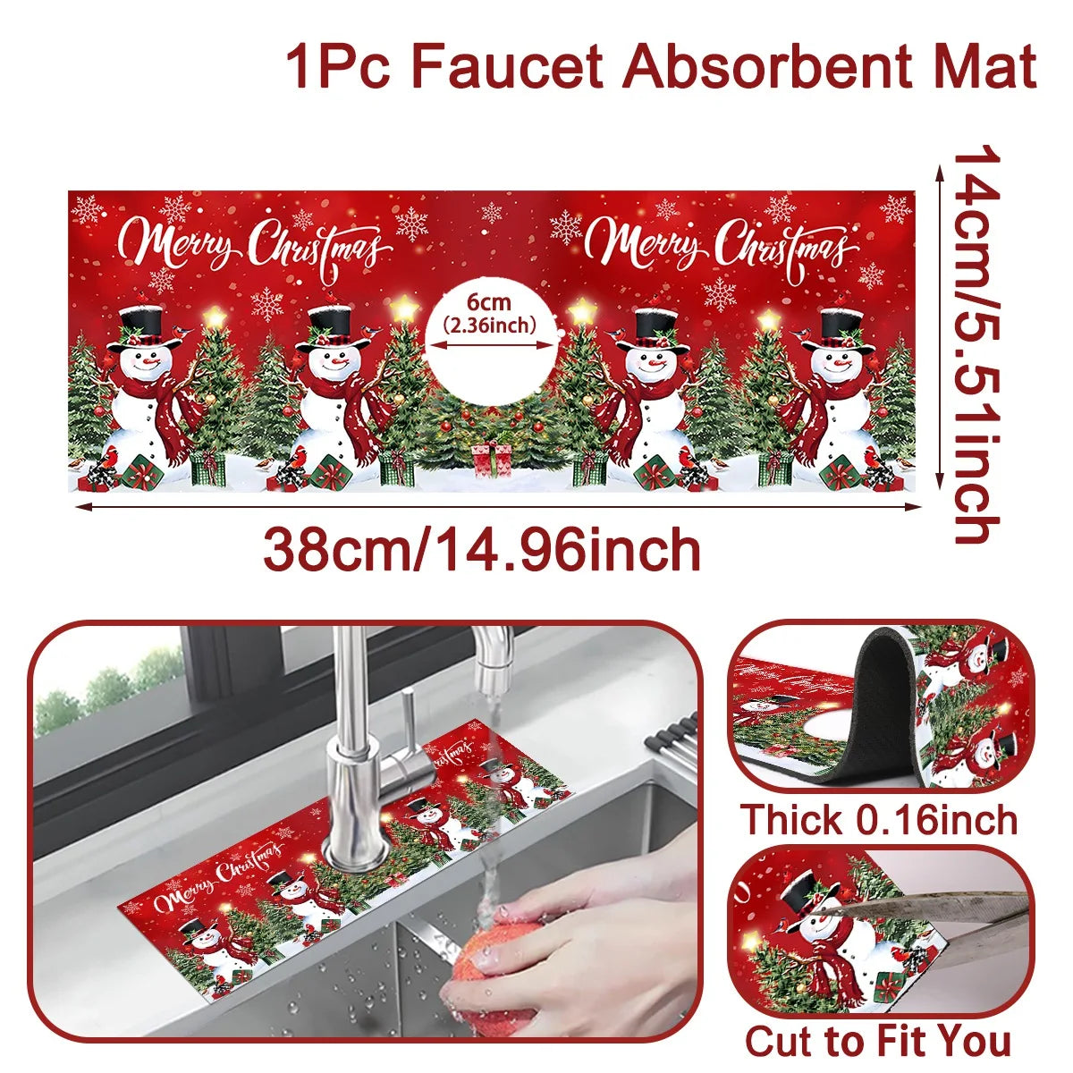Christmas Kitchen Diatomaceous Earth Mat, Faucet Absorbent Mat Home Bathroom Kitchen Countertop Accessories Christmas Decor 2024