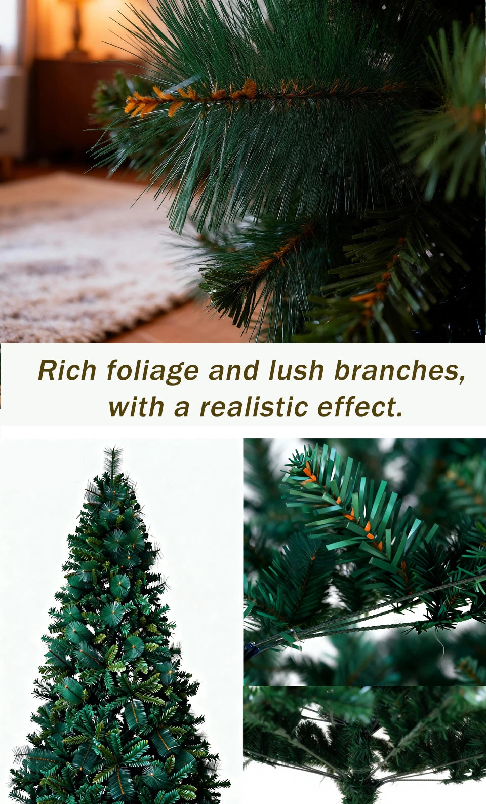 Pre-Lit Pop Up Christmas Tree 180cm 210cm 240cm, Easy Setup Artificial PVC Pine Needle Xmas Tree with Iron Base for Home Decor