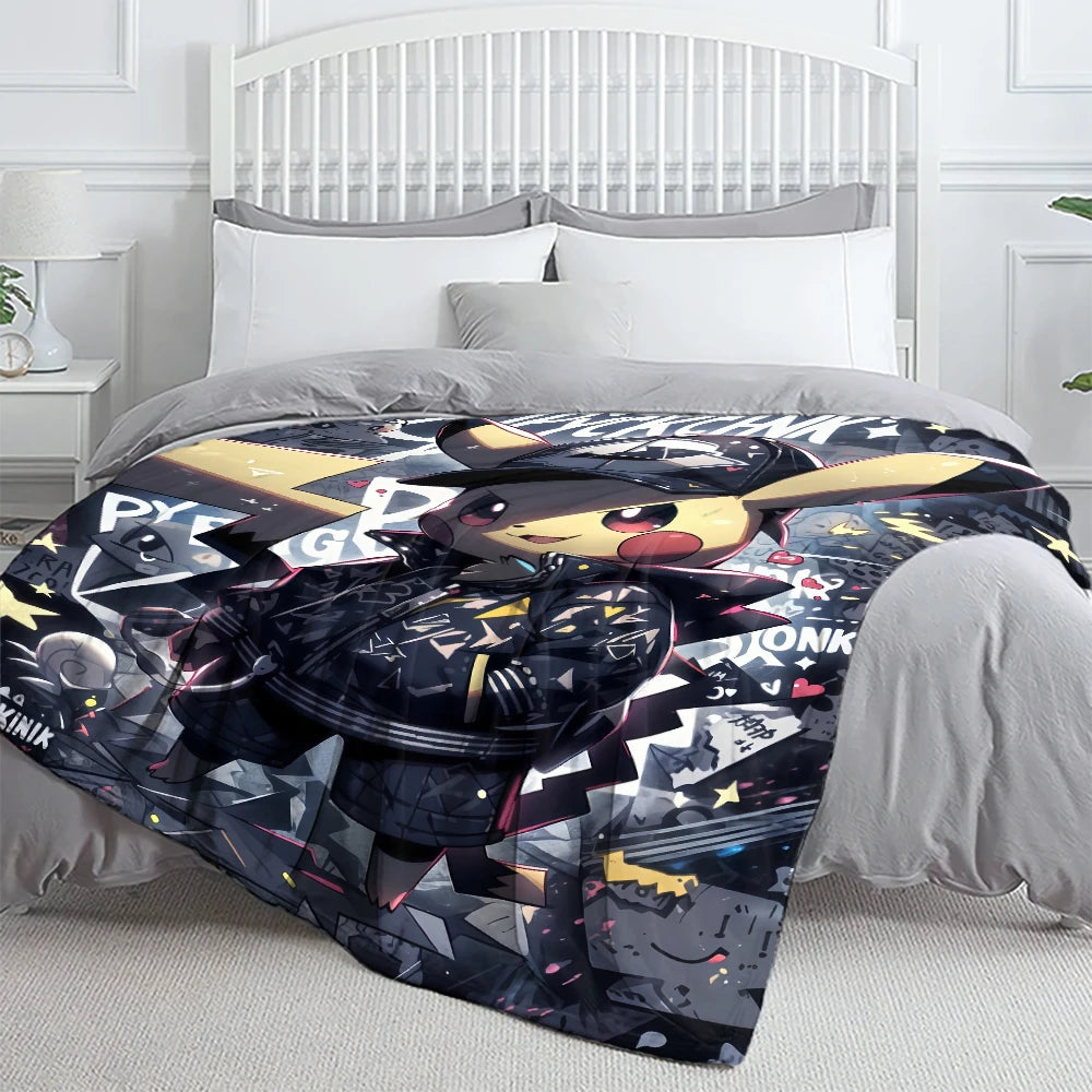 Pok É Mon Themed Printed Flannel Blanket for Bedrooms, Living Rooms, Sofas Blankets, Offices, Lunch Breaks, Picnics, Etc