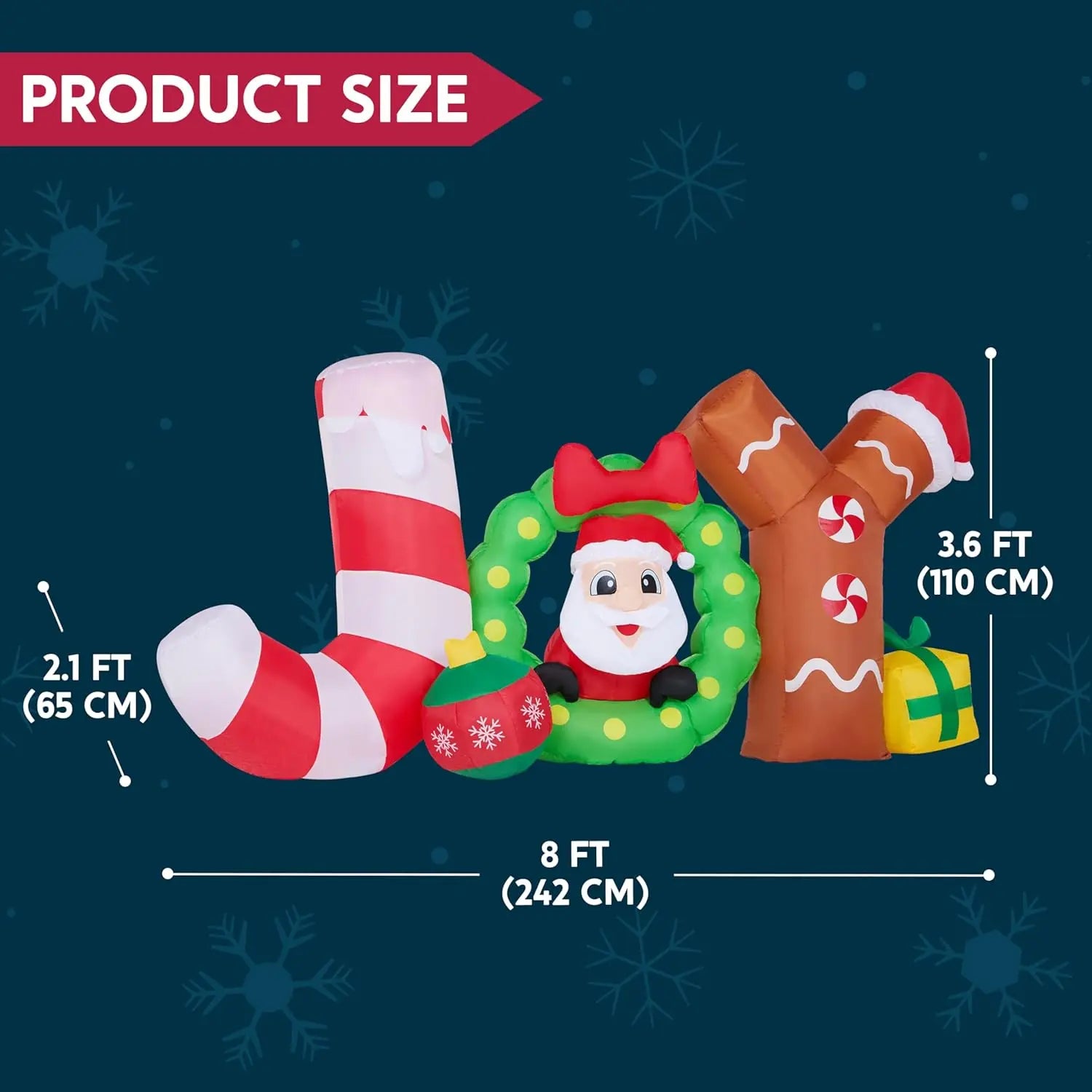 JOYFY 8 FT Long Christmas Inflatable Decoration Blow Up Joy with Santa with Build-in LEDs for Xmas Party Decor Christmas Gift