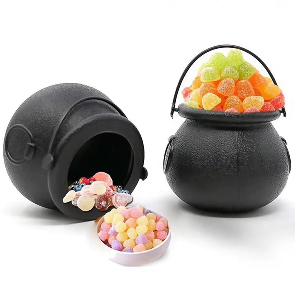 Mini Black Plastic Witches Cauldron,Halloween Witch Cauldron Decoration Pumpkin Treat Bucket,Candy Basket,Trick Or Treat