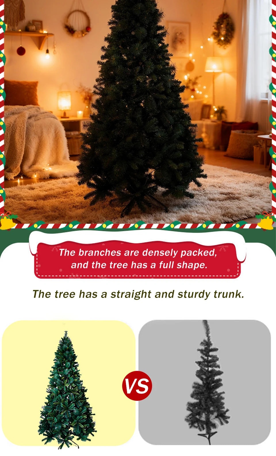 Pre-Lit Pop Up Christmas Tree 180cm 210cm 240cm, Easy Setup Artificial PVC Pine Needle Xmas Tree with Iron Base for Home Decor