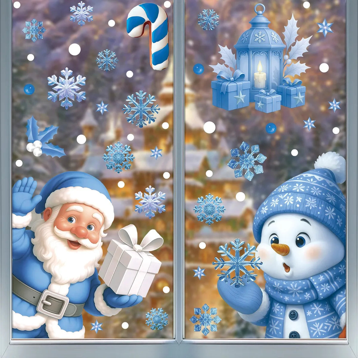 Christmas Decorative Window Stickers Cartoon Santa Snowmen Bells Static Glass Christmas  Decorations for Holiday Party Xmas