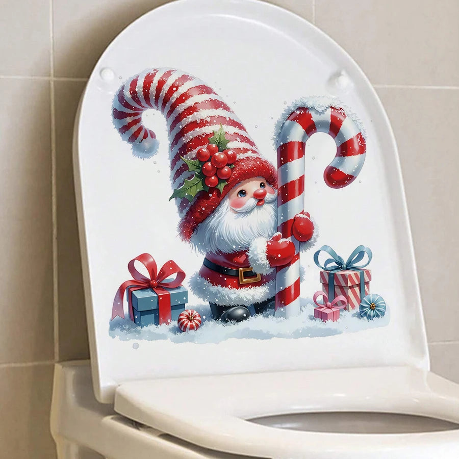 1pc Cartoon Christmas Toilet Stickers Removable PVC Bathroom Decoration For Bedrooms Living Rooms Bathrooms Toilet Lid Decals
