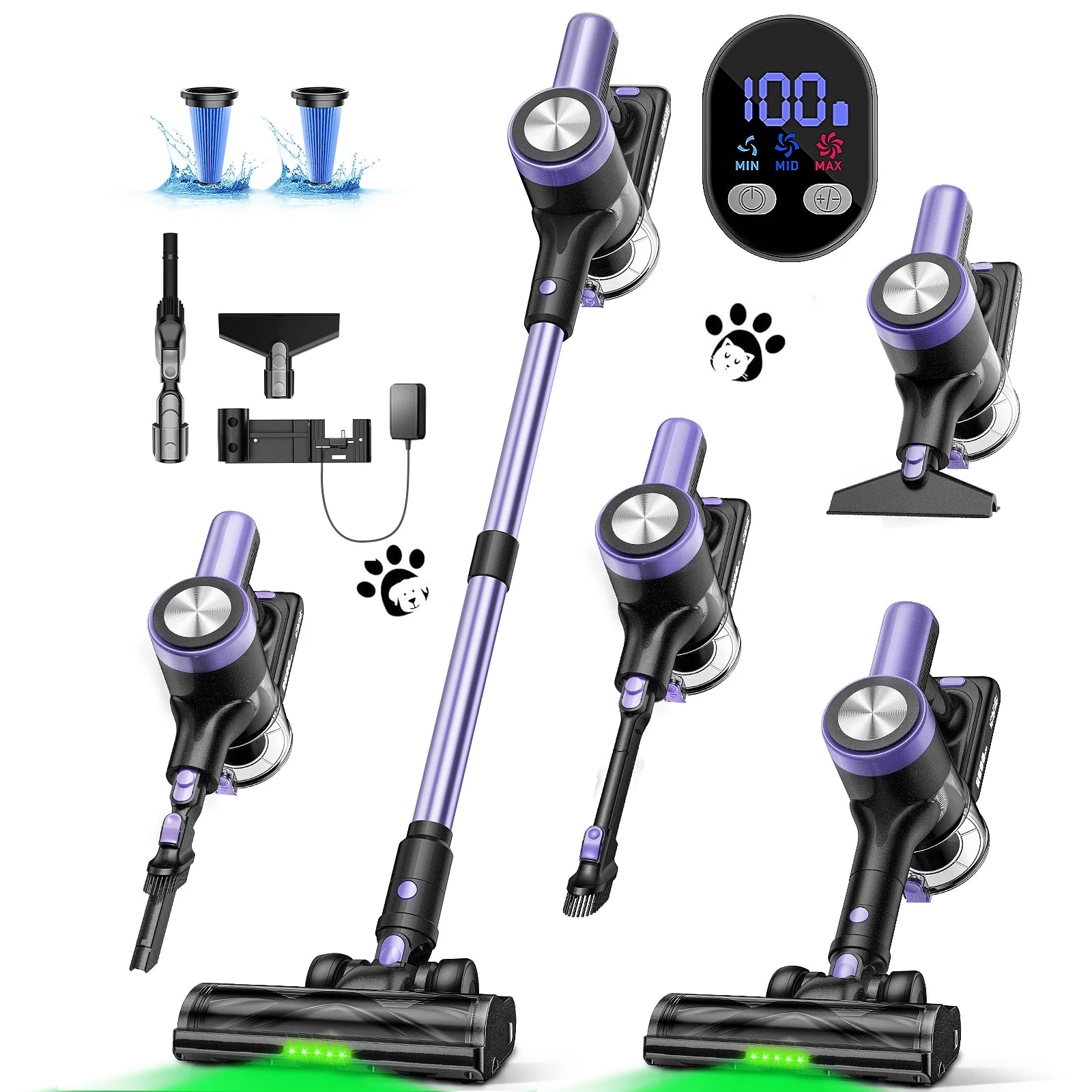 500W/46KPA Self-Standing Cordless Vacuum Cleaner,60 Mins Handheld Vacuum Cleaners,Smart LED Screen Vacuum for Carpet/Pet Hair