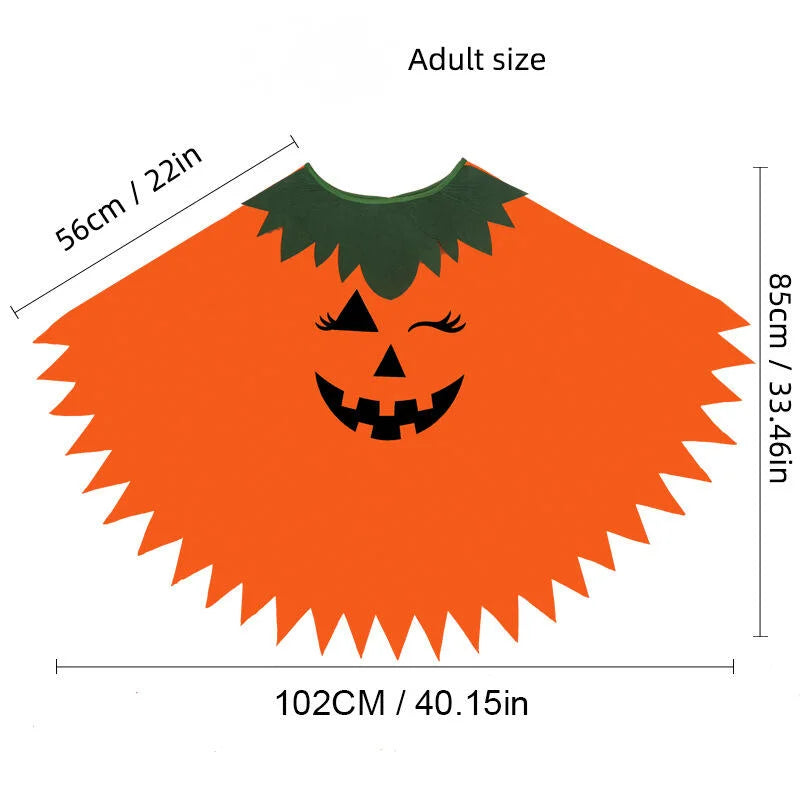 2PCS Halloween Pumpkin Costume for Women Girls Glow in the Dark Pumpkin Poncho with Headwear Unisex Party Clothes
