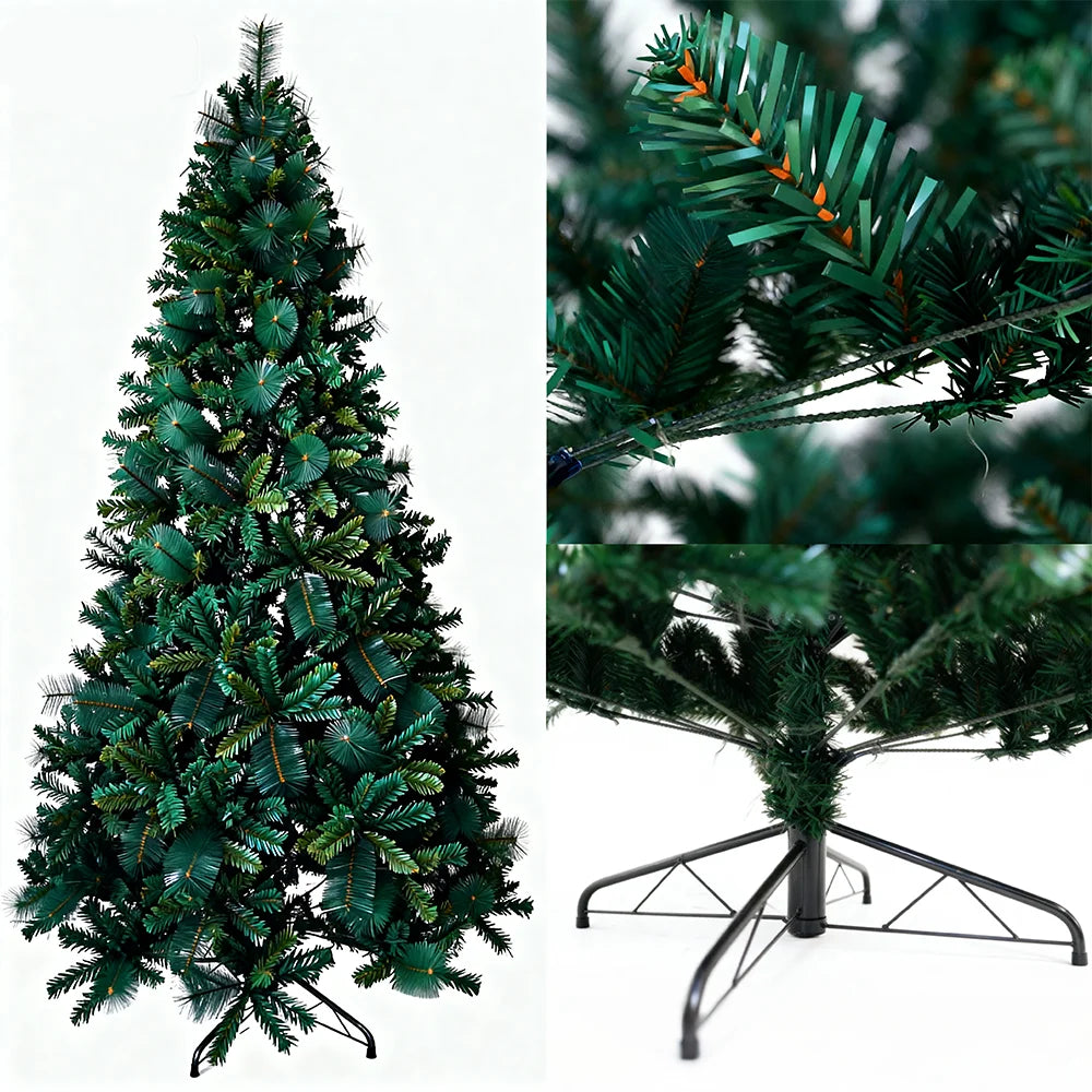 Pre-Lit Pop Up Christmas Tree 180cm 210cm 240cm, Easy Setup Artificial PVC Pine Needle Xmas Tree with Iron Base for Home Decor