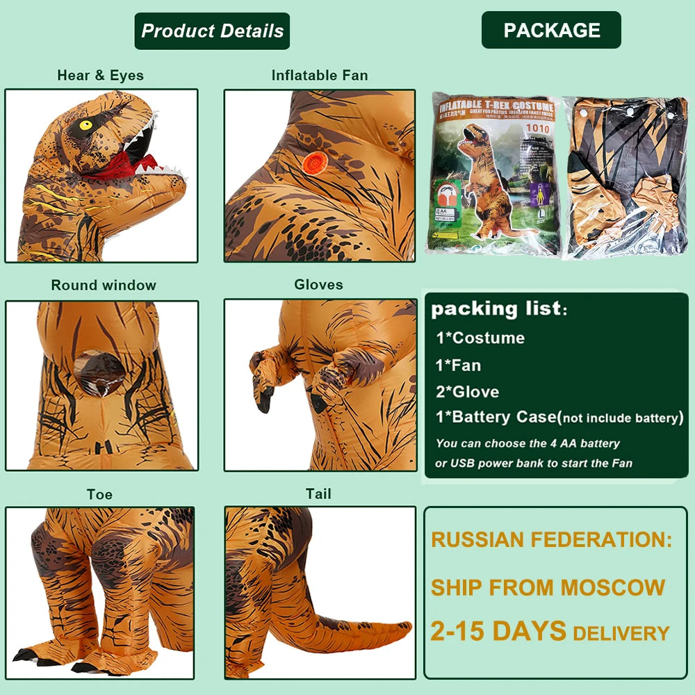 Halloween T-Rex Dinosaur Inflatable Costume Full Body Dinosaur Cosplay Adult Costumes Funny Party Props Christmas Costume Kids