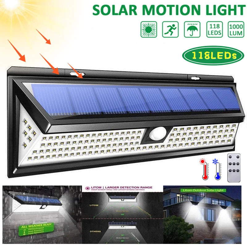 118LED Newest Solar LED Lights Outdoor Solar Lamp Of Motion Sensor 4 Mode Waterproof IP65 Solar Garden Light Street Yard Lantern