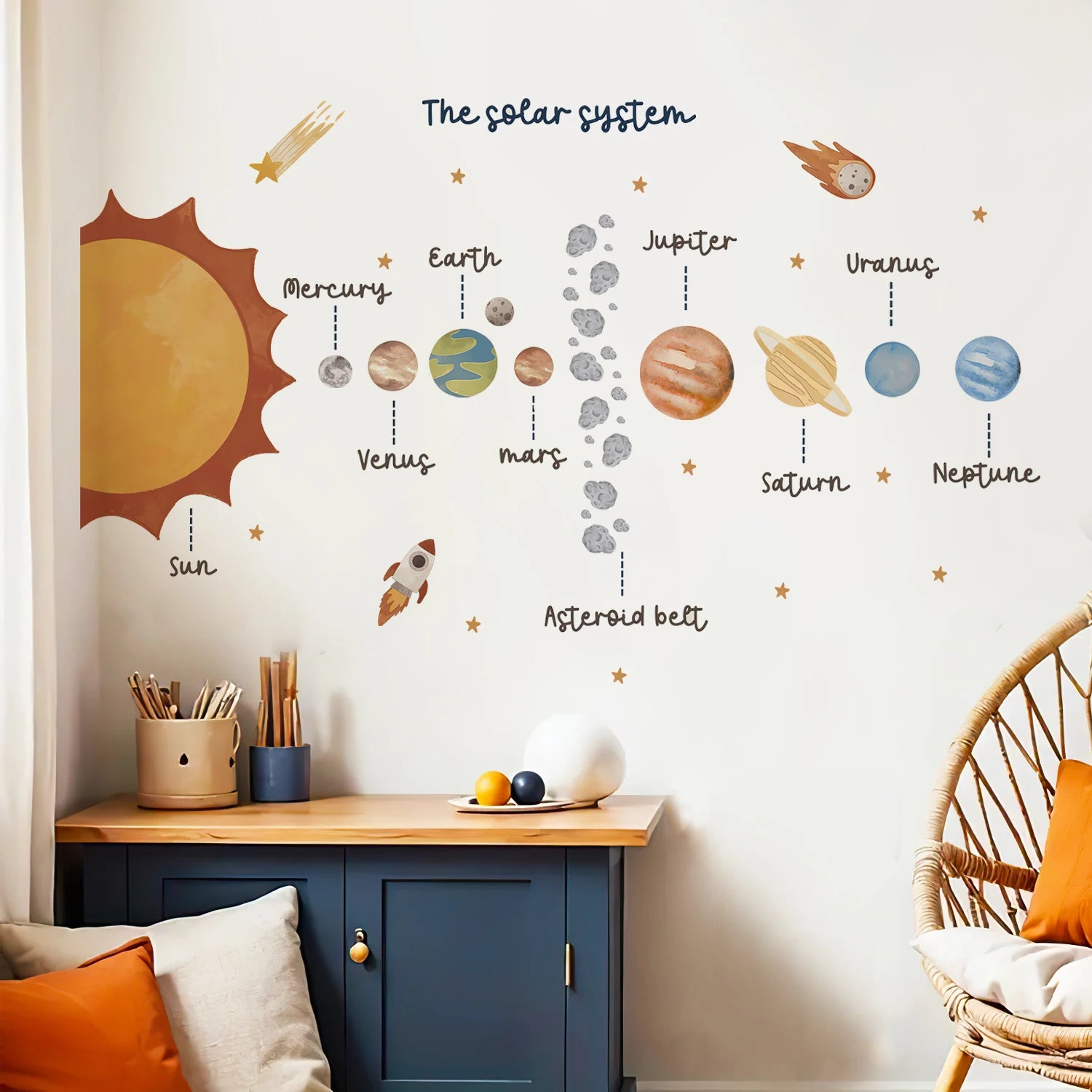 Our Solar System Space Educational Wall Sticker Child Room Boys Bedroom Countdown Rocket Playroom Vinyl Decal Living Home Decor