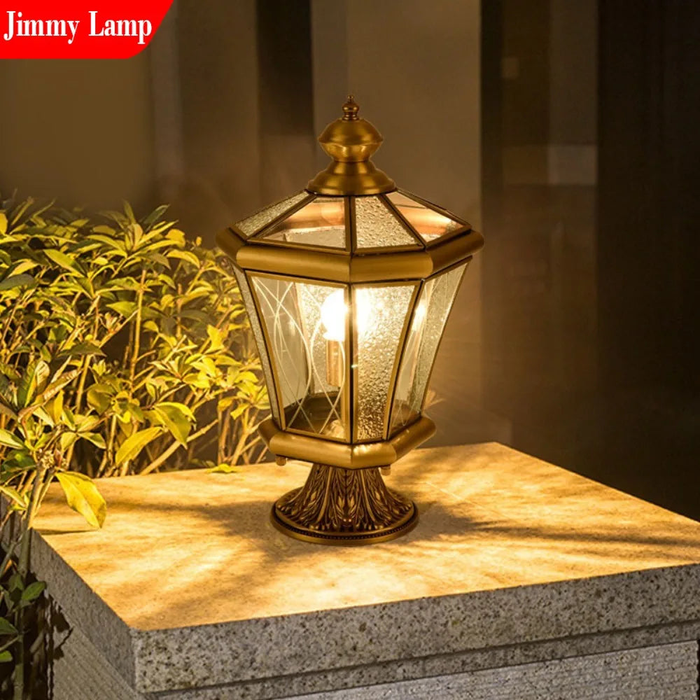 European Style Outdoor Waterproof Lawn Brass Lighting Retro Garden Villa Wall Light Engineering Landscape Courtyard E27 Fixture