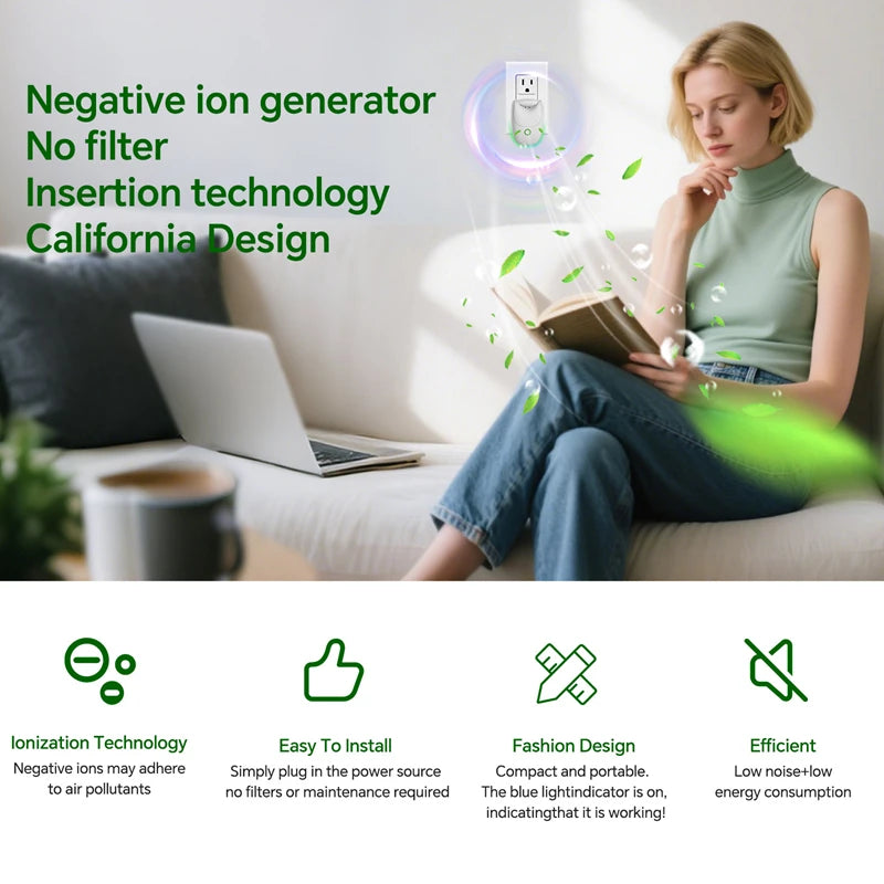 Compact USB Plug Play Negative Ion Air Purifier Intelligent Eliminates Odors Smoke And Formaldehyde Purifies For Room