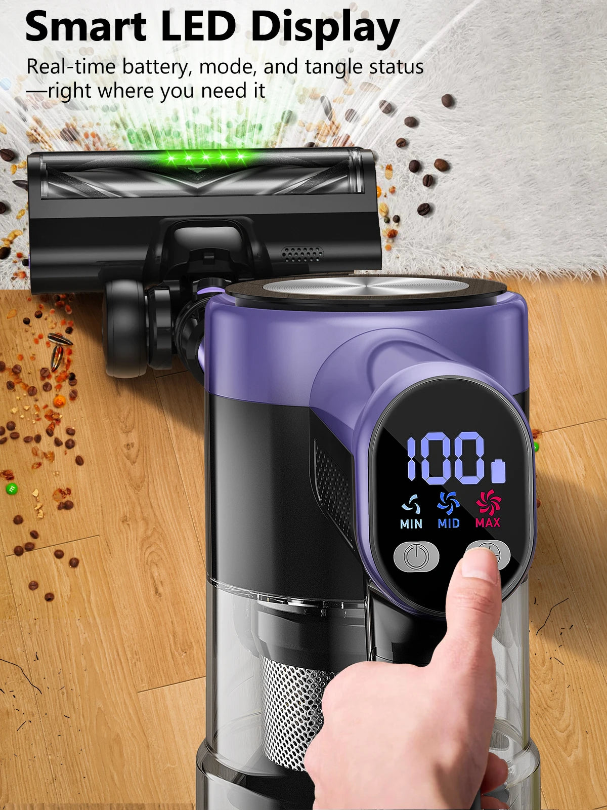 500W/46KPA Self-Standing Cordless Vacuum Cleaner,60 Mins Handheld Vacuum Cleaners,Smart LED Screen Vacuum for Carpet/Pet Hair