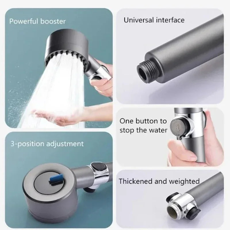 Shower Head with Filter High Pressure Shower Knobs Showers Head One-Key Stop Water Massage Shower System Bathroom Accessories